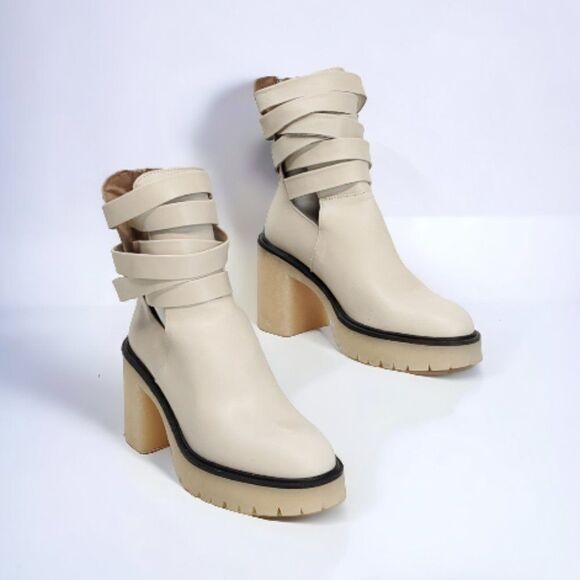 Free People Shoes - Free People Jesse Cutout Heeled Boots Leather Lugged Sole Ankle Boots Size 39